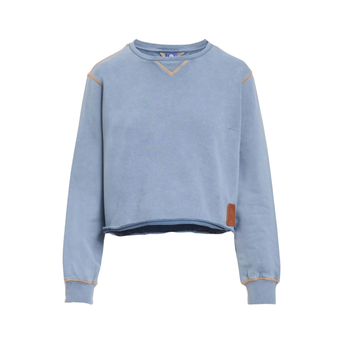 INTER STONE WASH DENIM CROP TOP SWEATSHIRT - WOMAN